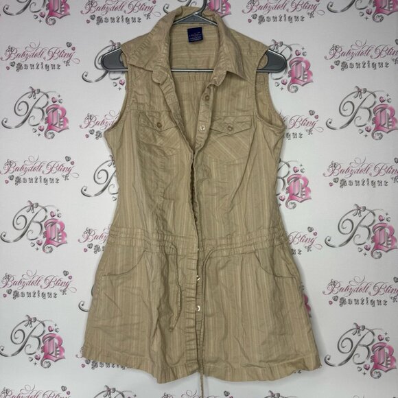 Bum equipment dress cargo beige tan button up waist tie cinch y2k retro - Picture 2 of 6